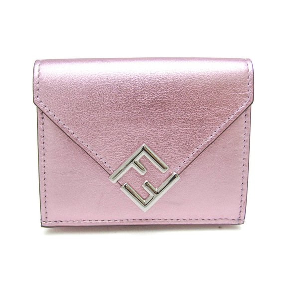 Fendi FF Diamond 8M0480 Women's Leather Wallet (tri-fold) Metallic Pink - Picture 1 of 15